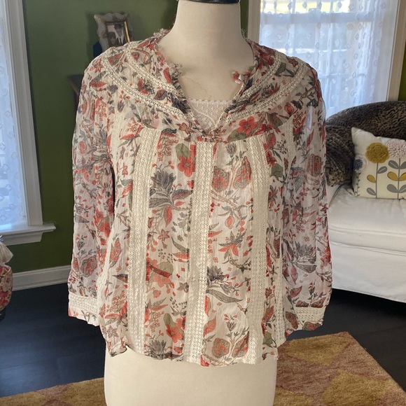 off white print blouse sz 2 Anthropologie - Picture 1 of 7